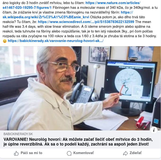 Prečo mŕtvicu liečiť do 3 hodín? Veď je to násobok času rozpadu chemickej reakcie?