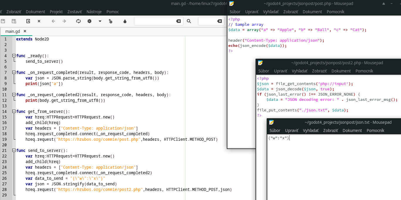 Okay, today a small brainstorming on how to send/recieve JSON data from Godot4 and php servers