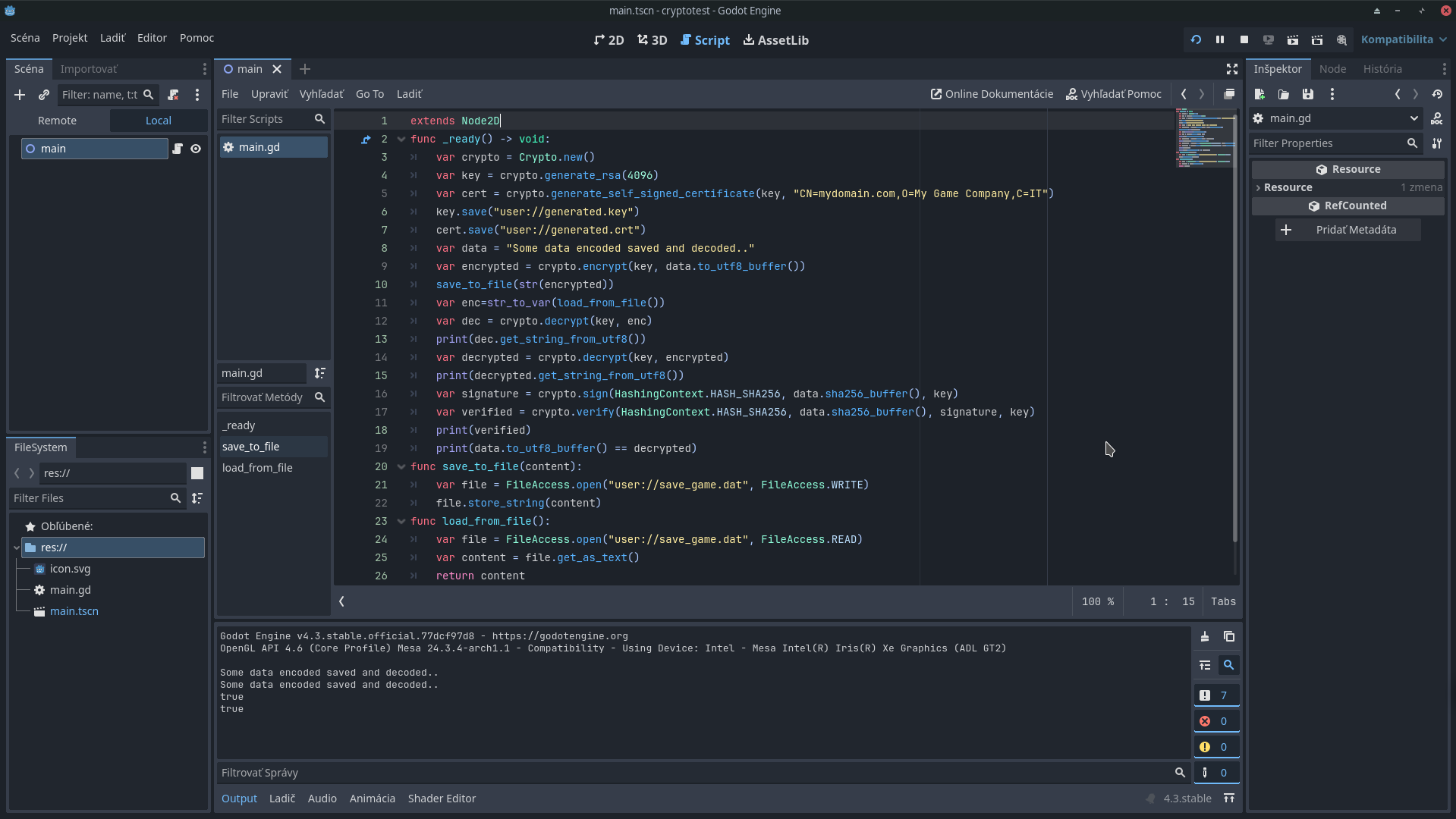 Crypting, decrypting, of saved, loaded data in Godot engine 4