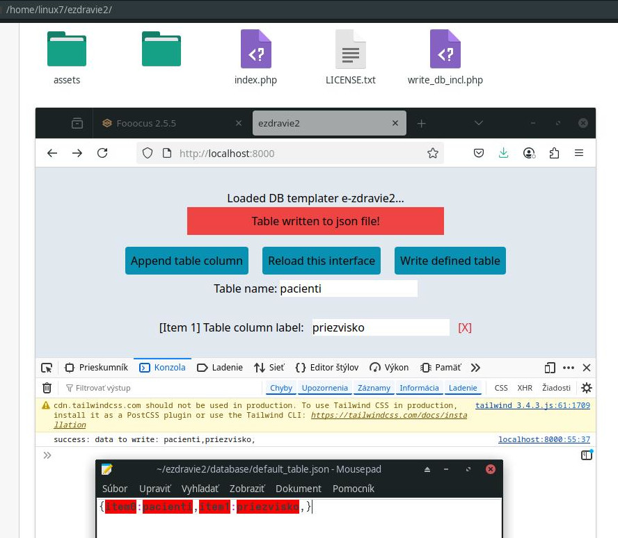 E-zdravie2, koncept na vytváranie šablón json tabuliek pre databázu položiek, pr. poistenci, meno, priezvisko atď..