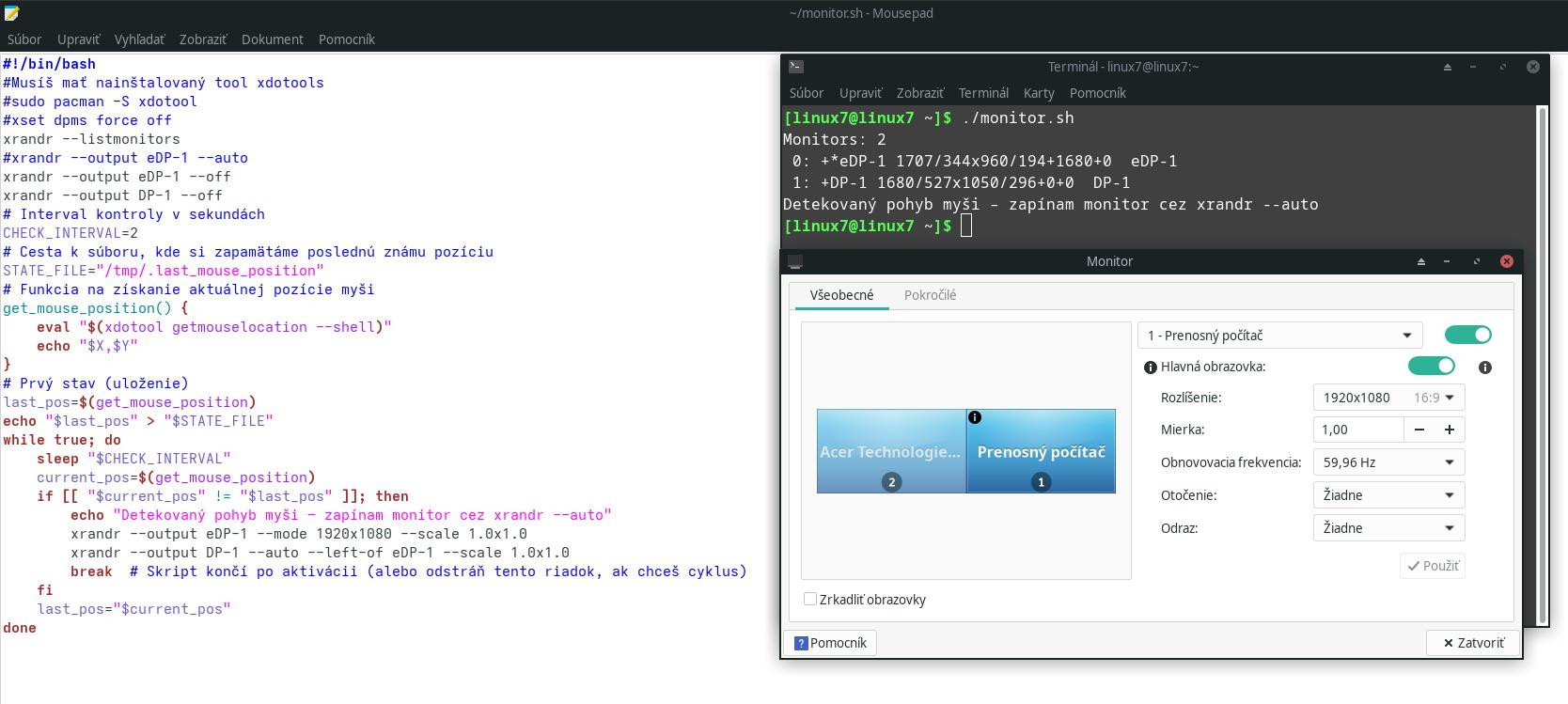 Dnes pár slov o tom ako správne nastaviť spánok i zobudenie monitorov [pomáhal mi chat gpt AI] S AI to ide do 30 minút komplet návrh aj test funkcií [Manjaro Linux]: