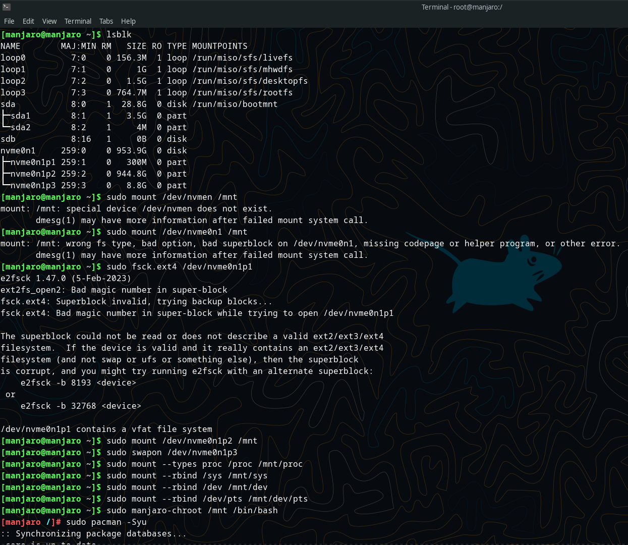 Manjaro crashed after PARTICULAR packages update, so chroot was needed to update WHOLE system, then restart
