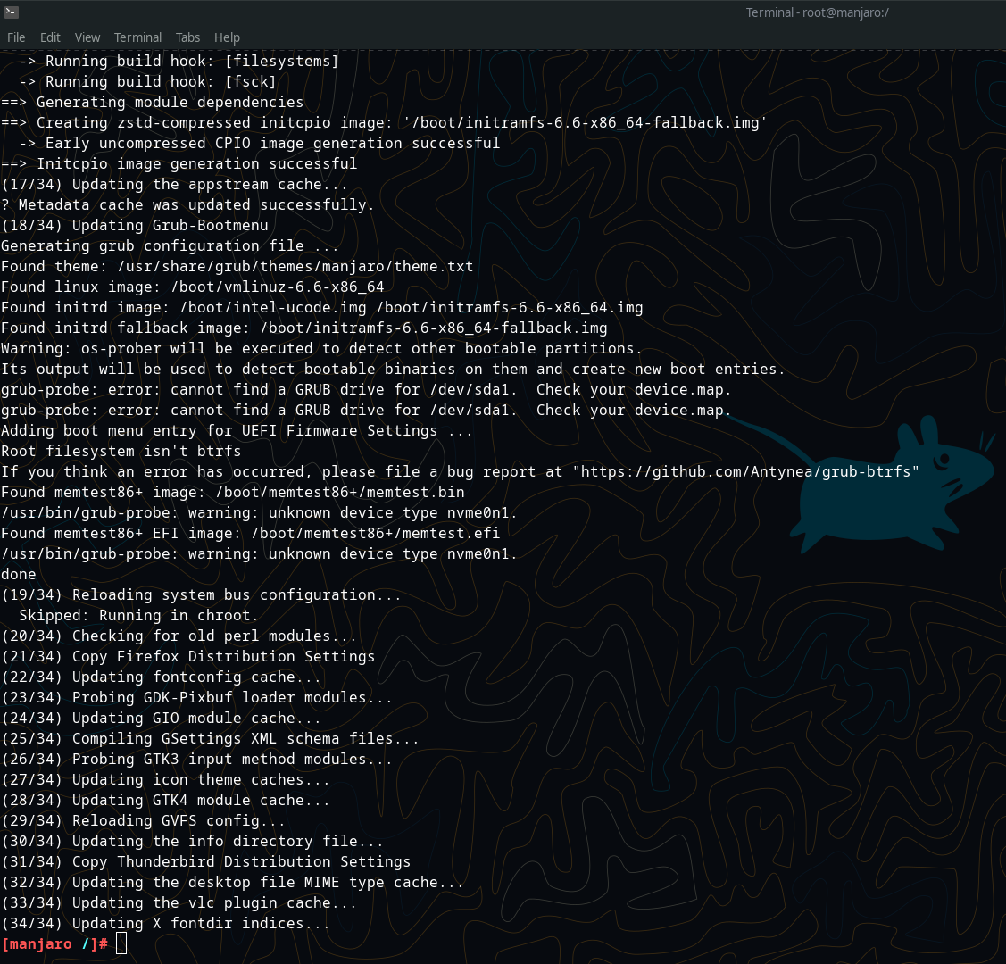 manjaro chroot updated system