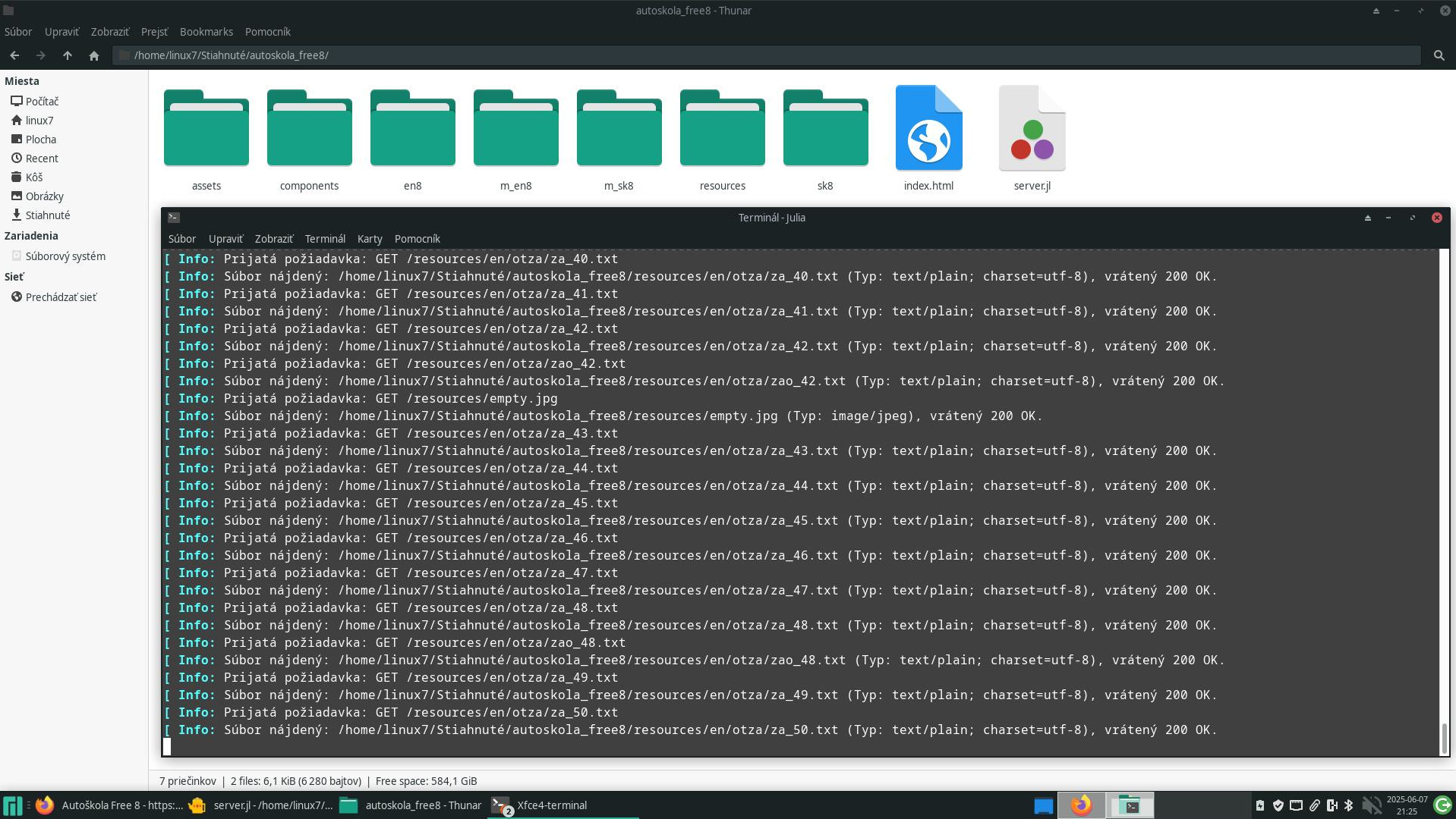 Julia lang server running Autoskola 8 Free - free download and GPL3 code
