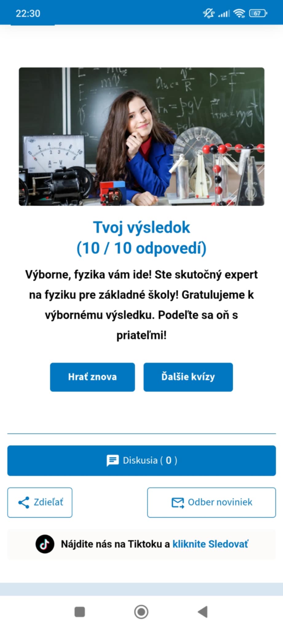fyzika, vysledok testu Hrubos