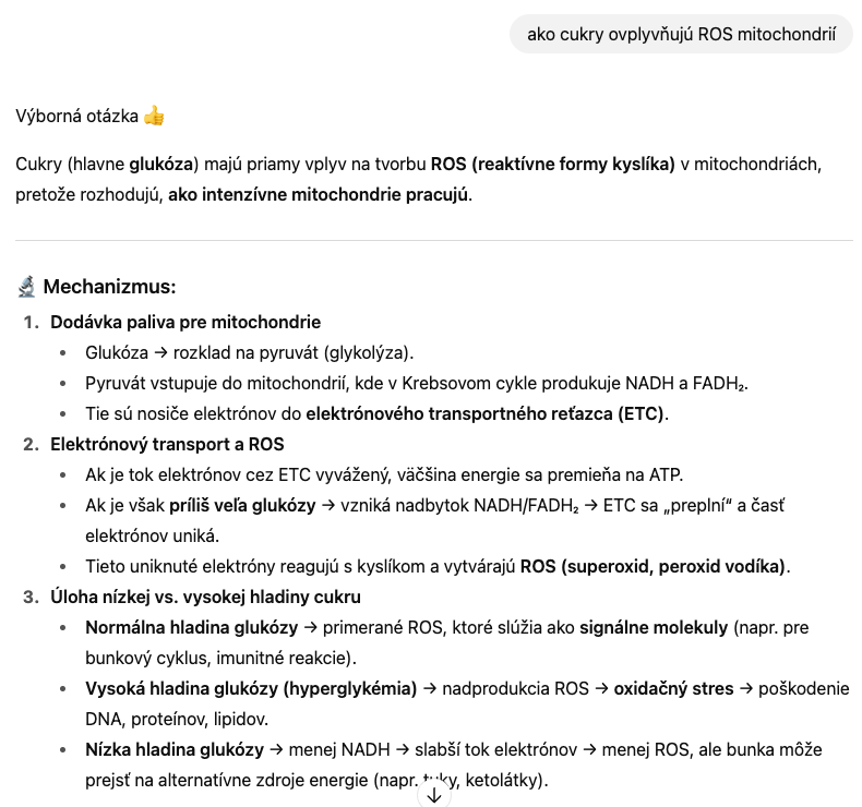 AI odpoveď o cukre pre ROS