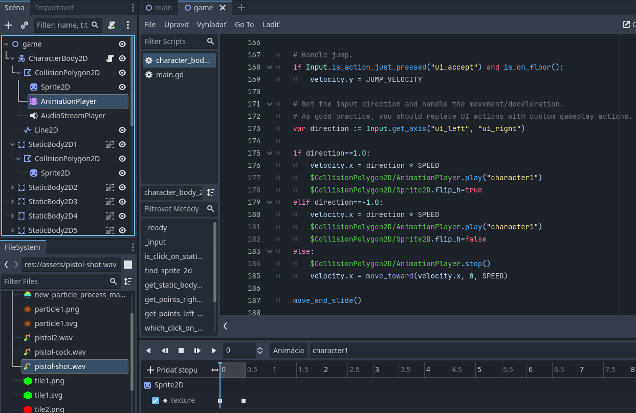 Okay, dnes rozpohybovať postavičku á pridať zvuky, ak sa strieľa, kódik nám utešene pribúda ďalej