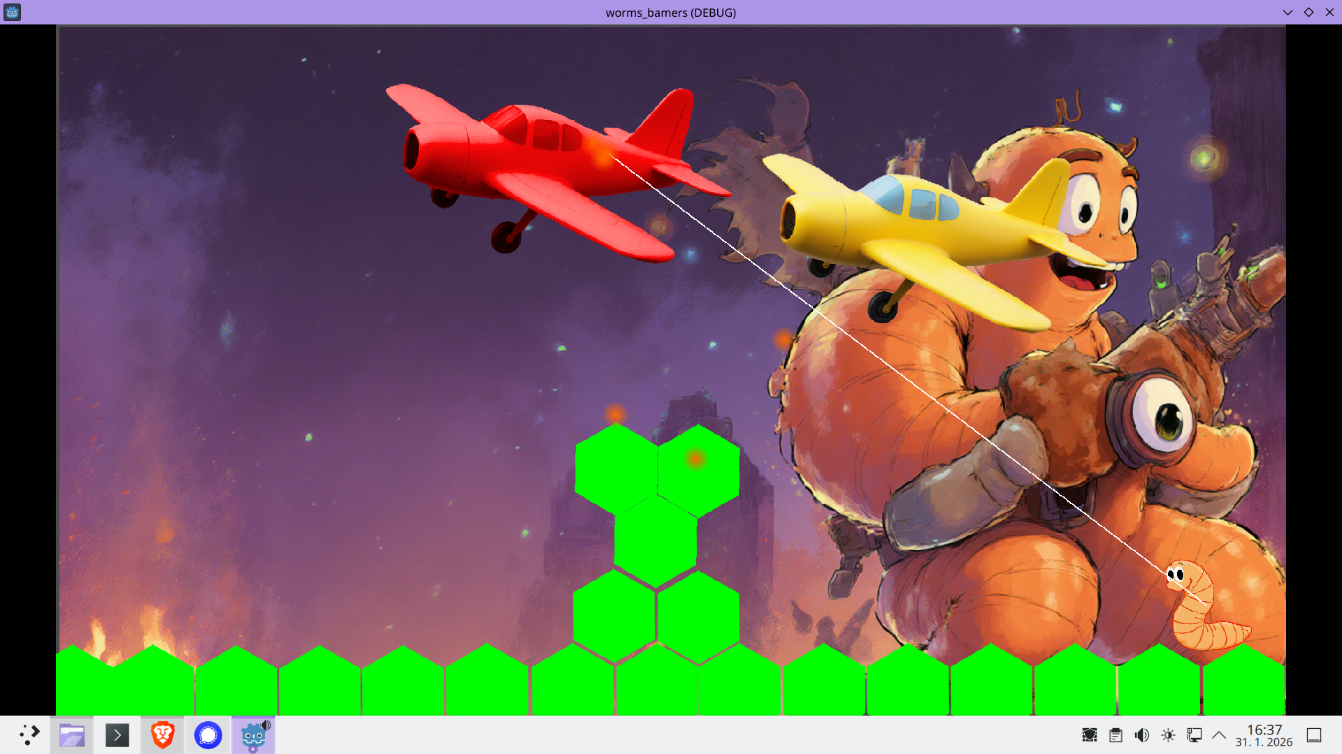 Okay, dnes sme opäť pohli s kódom Červíci bombíci, á konkrétne sme si pridali zásah lietadla, ktoré bude hádzať bomby alebo balíčky: