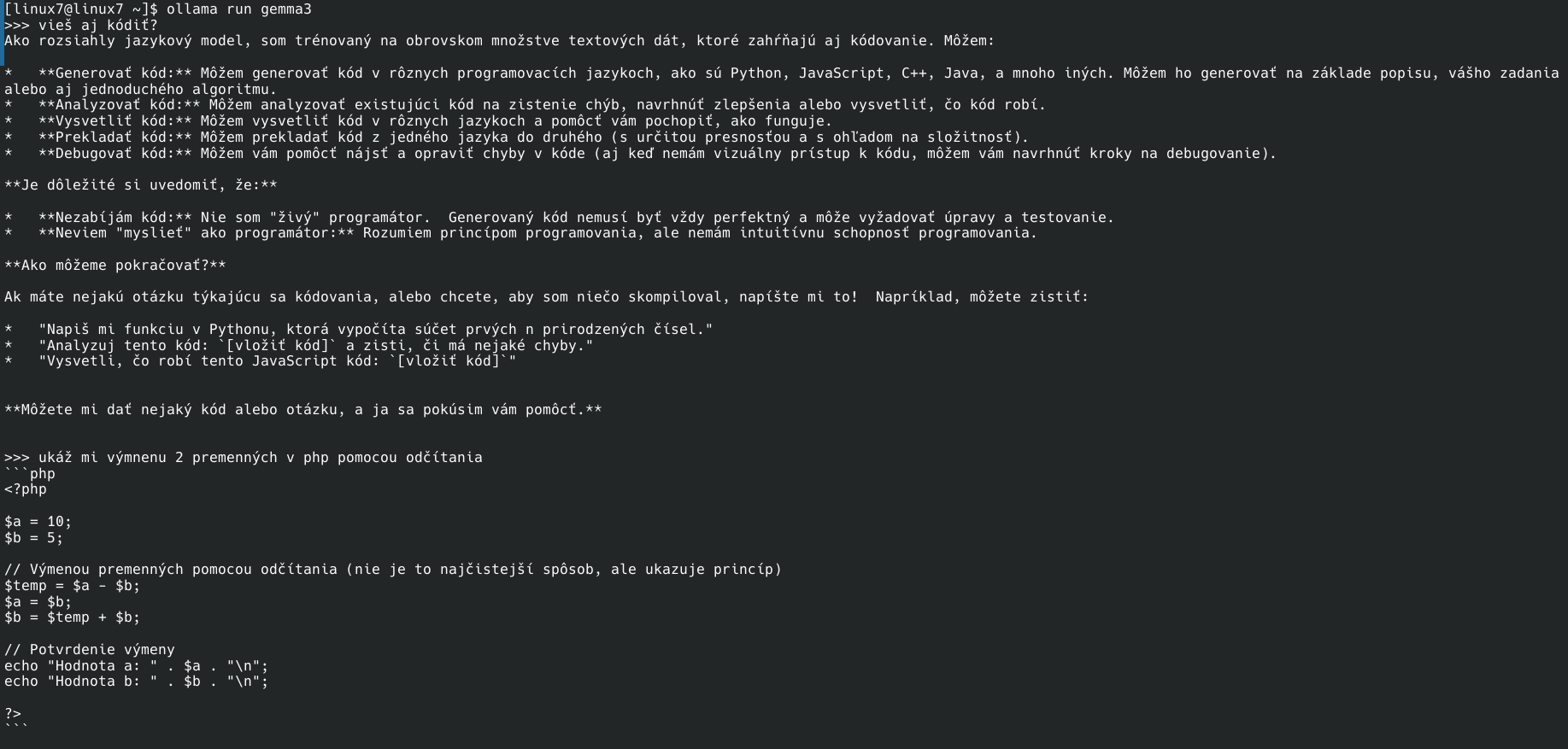 Ak chcete vraziť peniaze do počítača pre AI, urobte to hneď alebo až o pár rokov ;) Prichádza gemma3 model AI so 175 miliardami parametrov: Ako si poradila s výmenou premenných a;b pomocou odčítania: