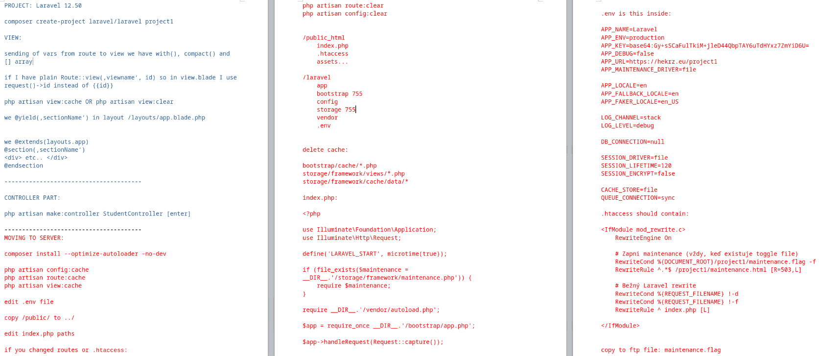 My notes on Laravel 12.50 localhost project migration to FTP server, necessary php 8.4, test: https://hrubos.tech/project1/