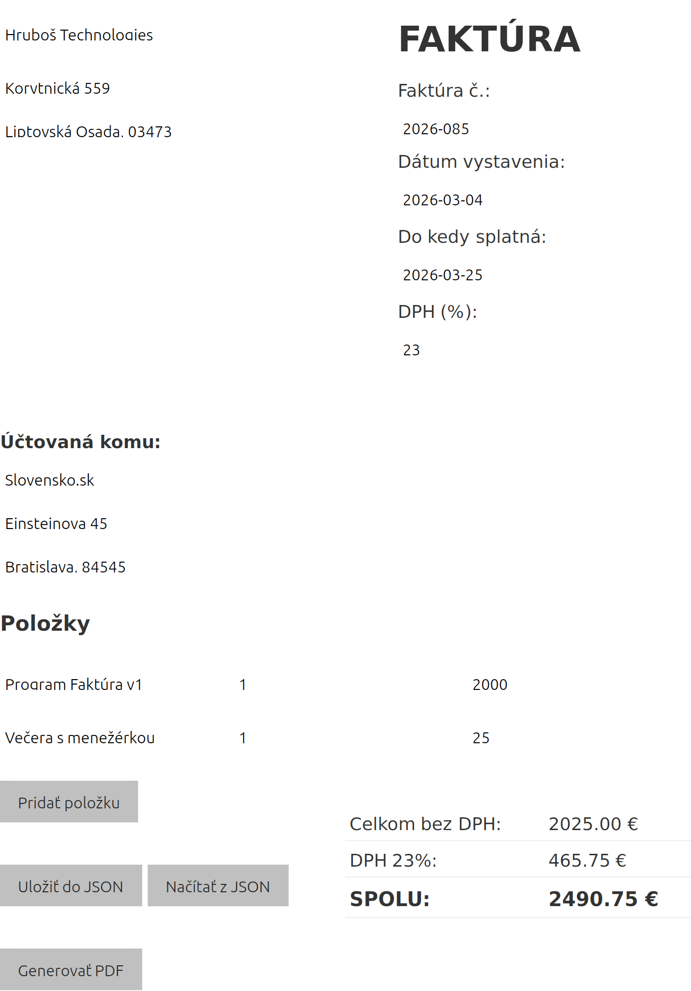 faktura generovana programom faktura v1