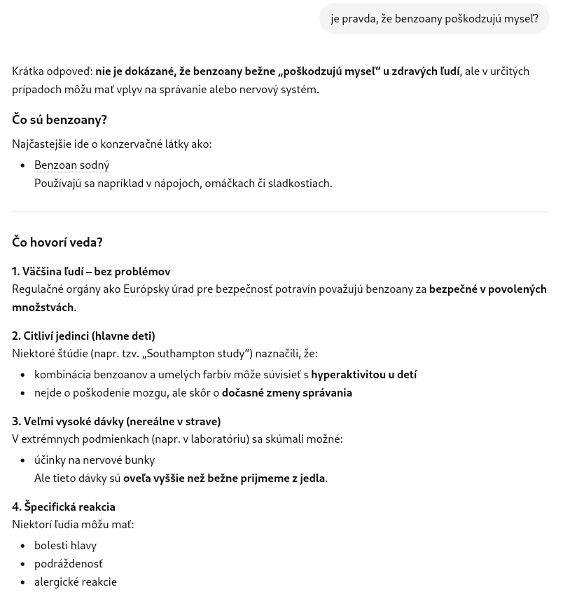 Jano nejedz tú Hellmansku, sú tam Benzoany, škodia mysli