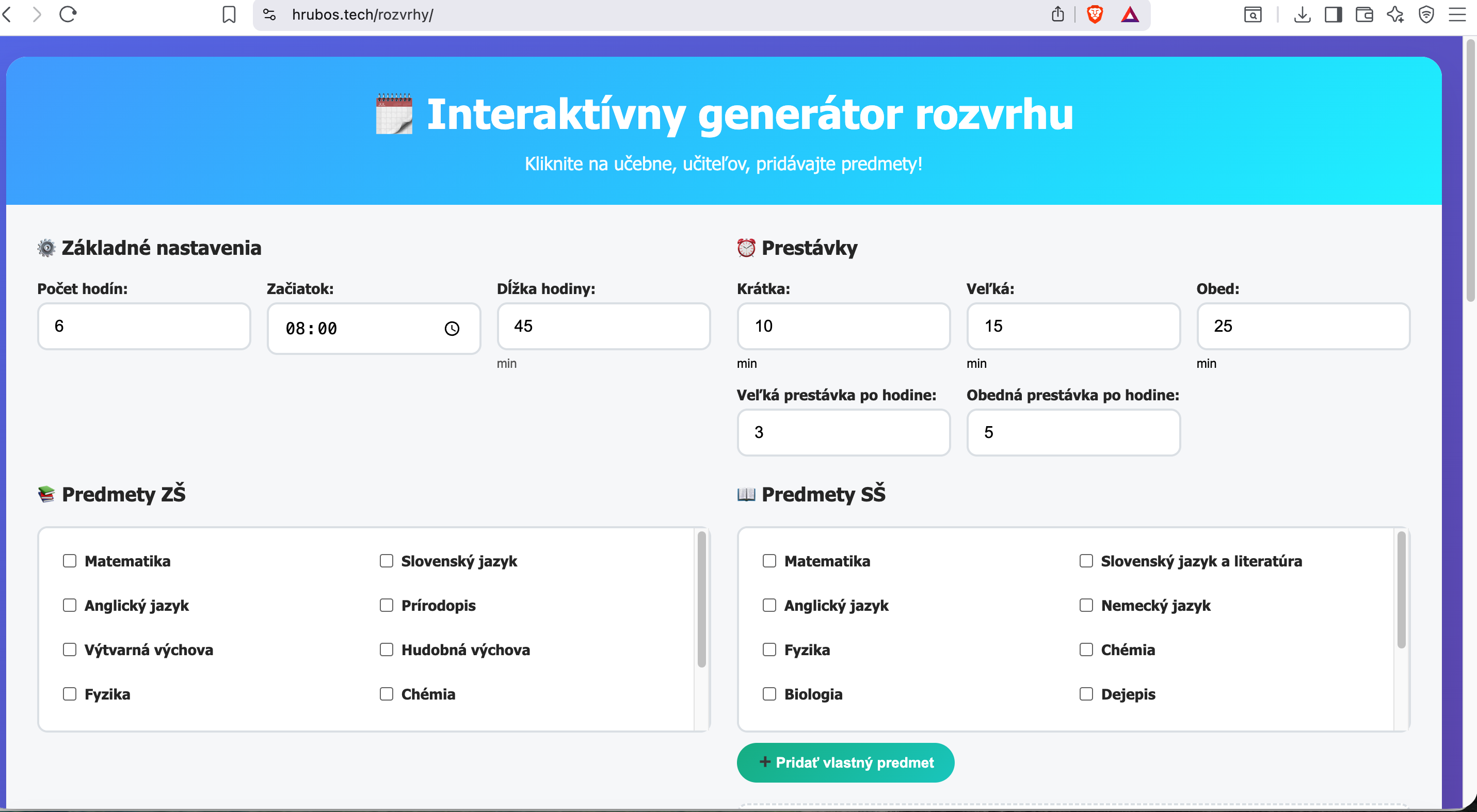 generator rozvrhov