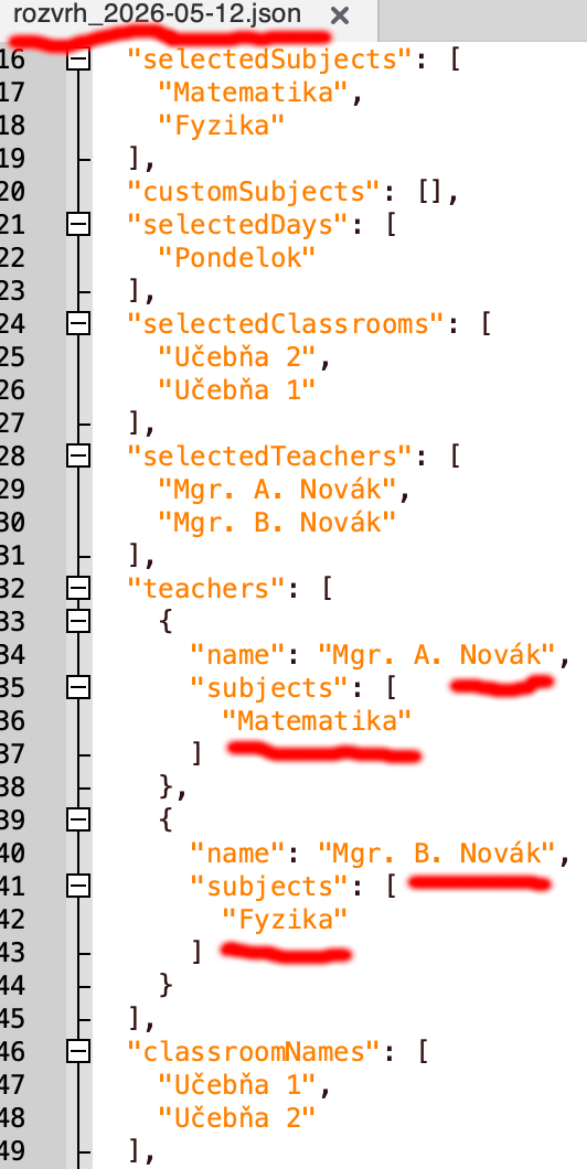 json subjects