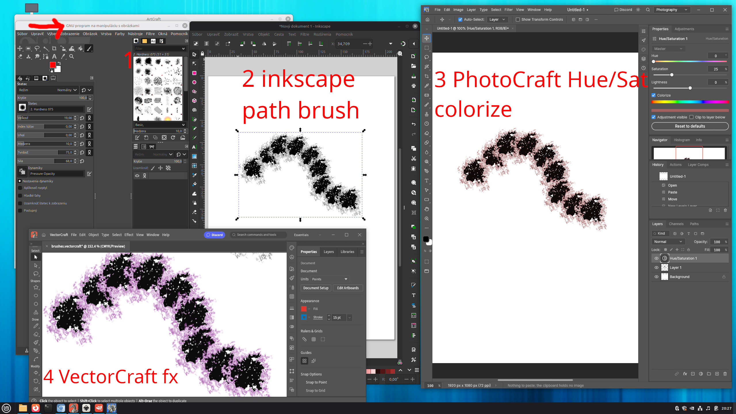VectorCraft 0.5.0 nemá ešte klasické štetcové cesty. Vieme to obísť na 4 kroky? Áno, obrázok: