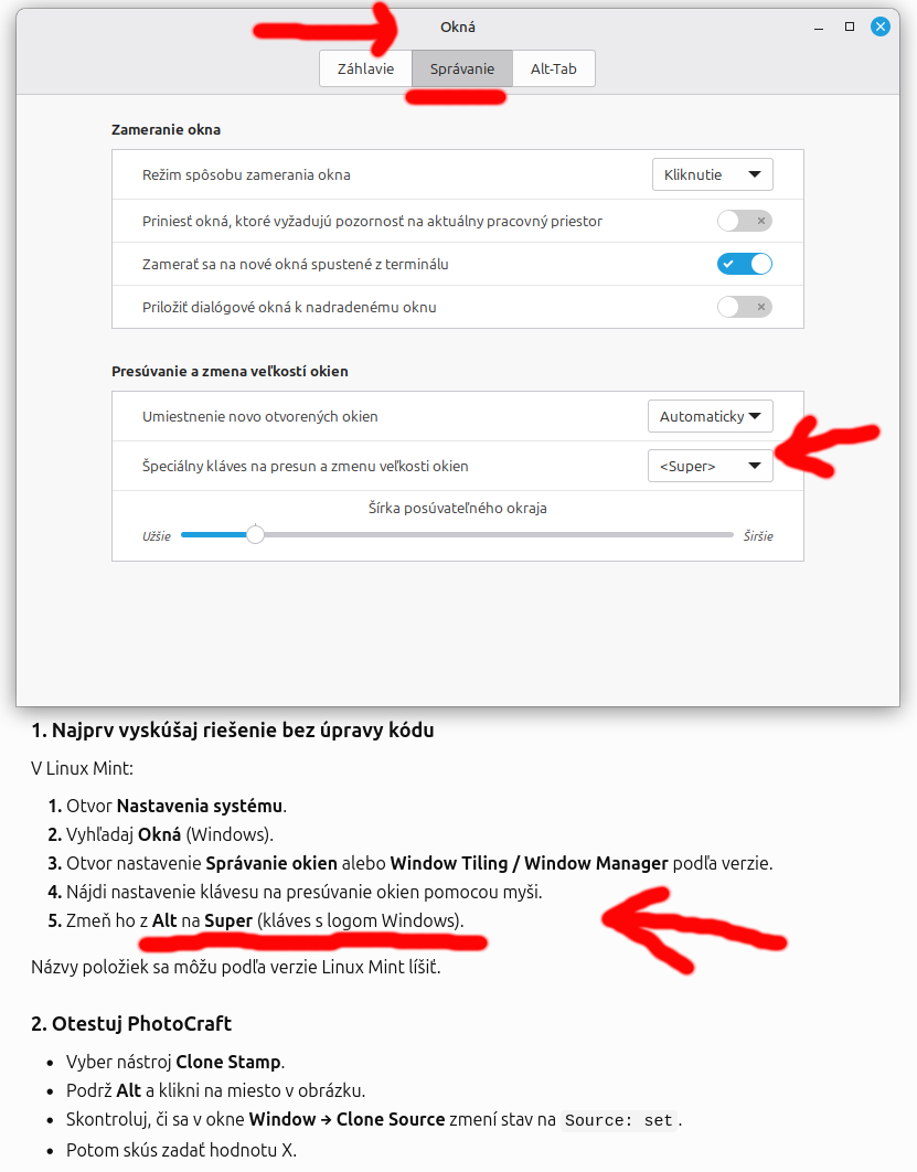 Okay, trochu sme debugovali zdroják PhotoCraft v RustLang á už vieme, prečo v LinuxeMint nejde ATL+click pre CloneBrush. Tu to je: